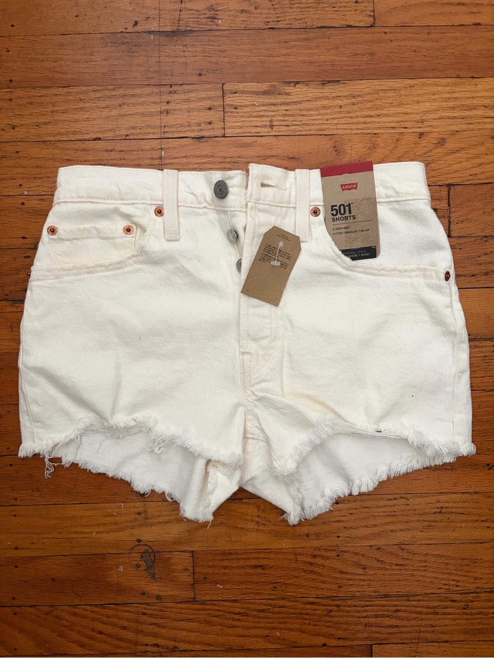 NEW Levi's White 501 Cutoff Denim Shorts